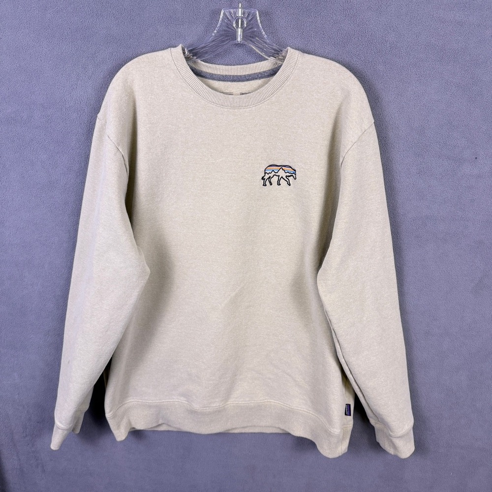 Patagonia Uprisal Crew Mens XXL Oatmeal Skyline Wolf Graphic Sweatshirt